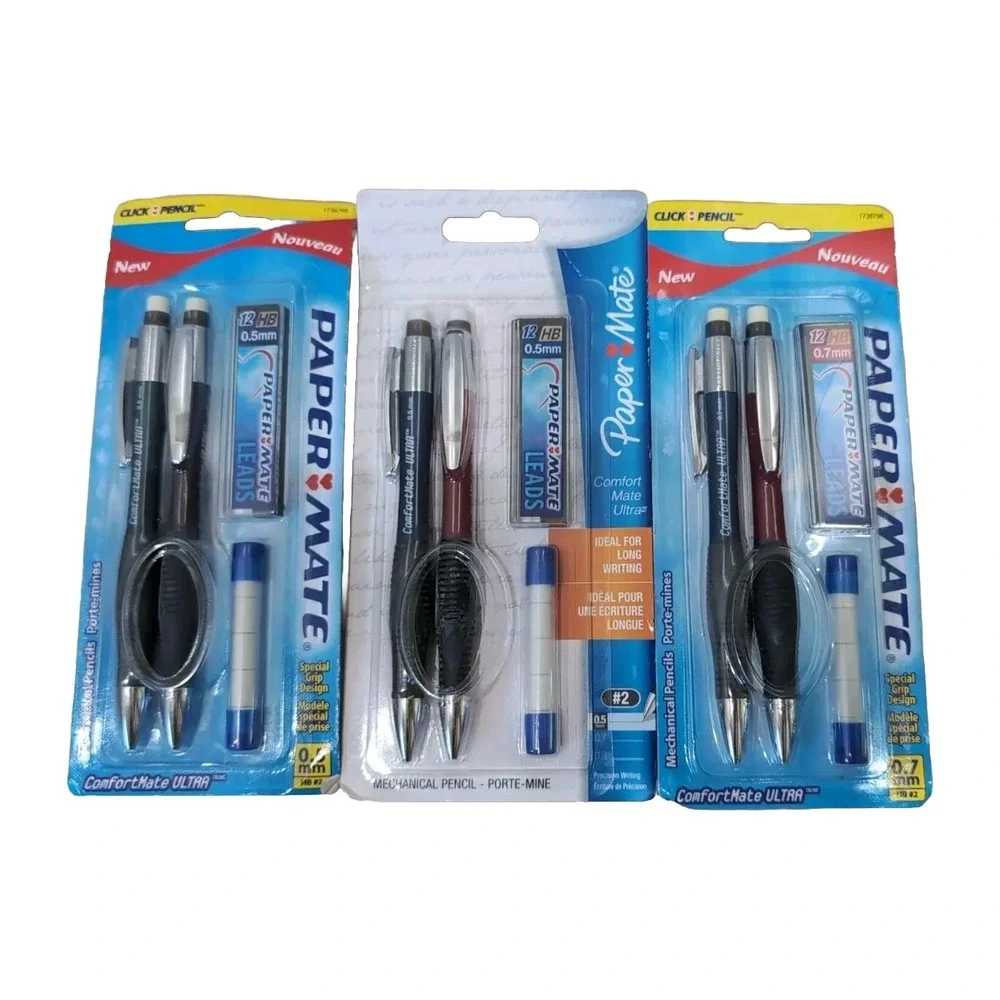 3 Paper Mate Comfortmate Ultra Mechanical 0.5 0.7mm Lead Rubber Grip Pencils Lot